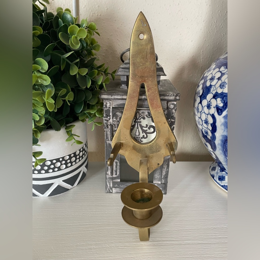 Wall Sconce Brass GLO MAR ARTWORKS Mid-20th Century Candle Plate Snuffer Holder